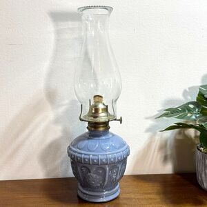 Vintage Kaadan Japan Oil Lamp Kerosene Hurricane Glass Top Blue 1988